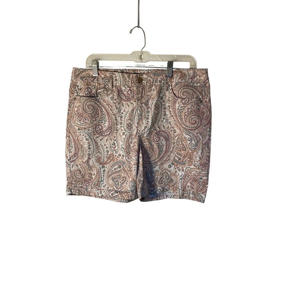 Bandolino women’s paisley print Amy cuffed cotton blend shorts 10